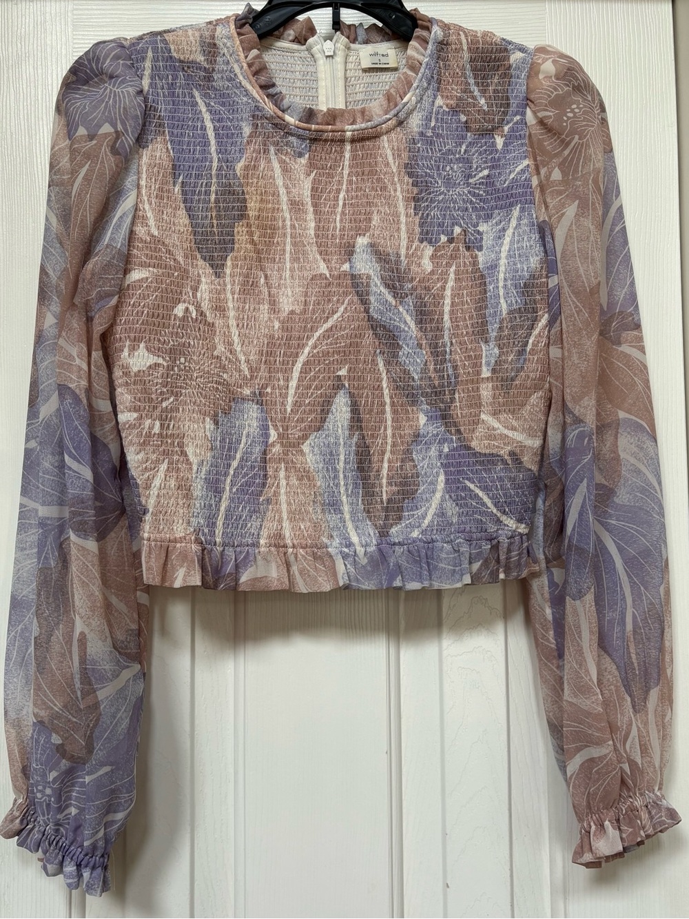 Wilfred Lavender and Blush Floral Smocked Long-Sleeve Top